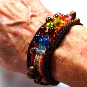 Hand  Made  Unique New Braided Adjustable Bracelet  /W Glass Beads Bells